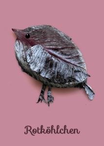 Rotköhlchen; Wortwitz; ein Vögelchen / Rotkehlchen gelegt aus Rotkohl